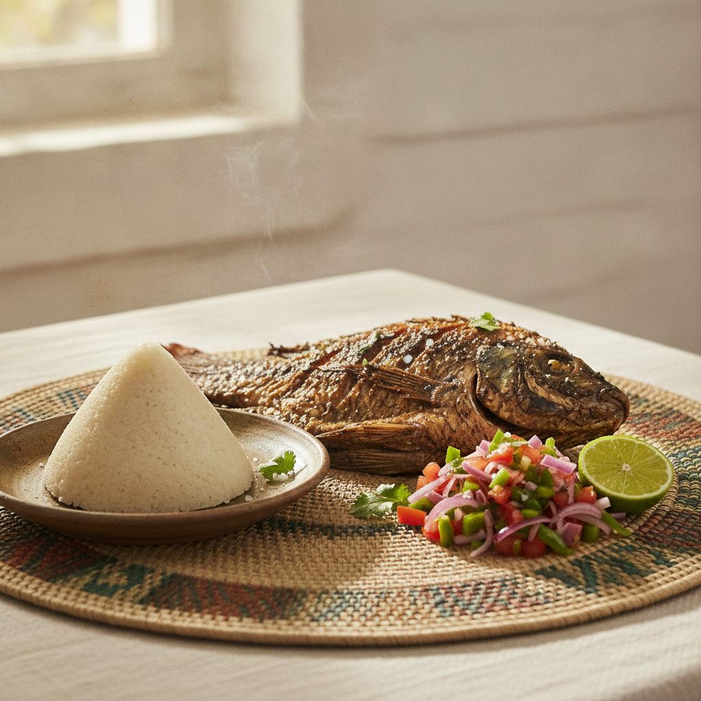 Grilled tilapia with ugali